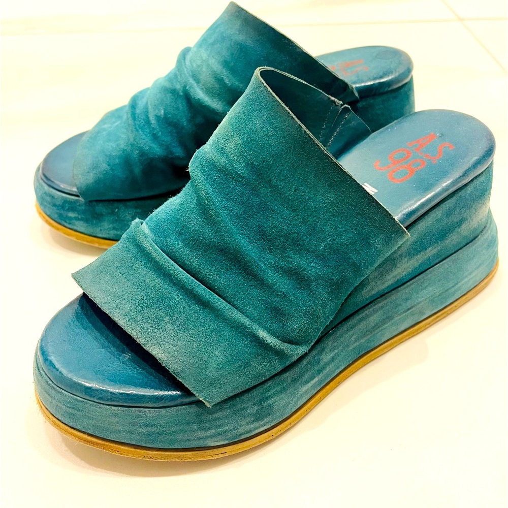 A.S. 98 Teal Suede Platform Sandals Size 37 - Picture 10 of 10
